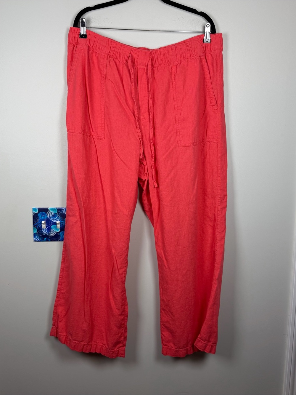 Gap Watermelon Pink Linen Blend Pants Drawstring Wide Leg Casual Coastal XL